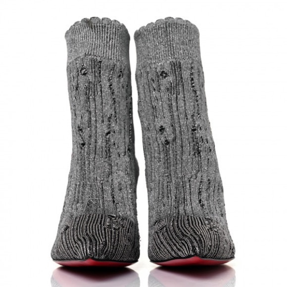 Christian Louboutin Tricot Lurex Sandrine 80 Sock Ankle Boots 42 Grey - Picture 9 of 11